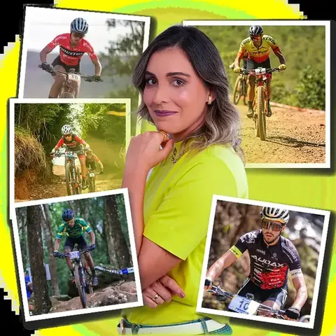Nutri Maria Joana ao lado de ciclistas em uma prova